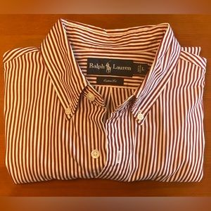 Ralph Lauren Custom Fit Striped Shirt Size L Red White Long Sleeve Button Front